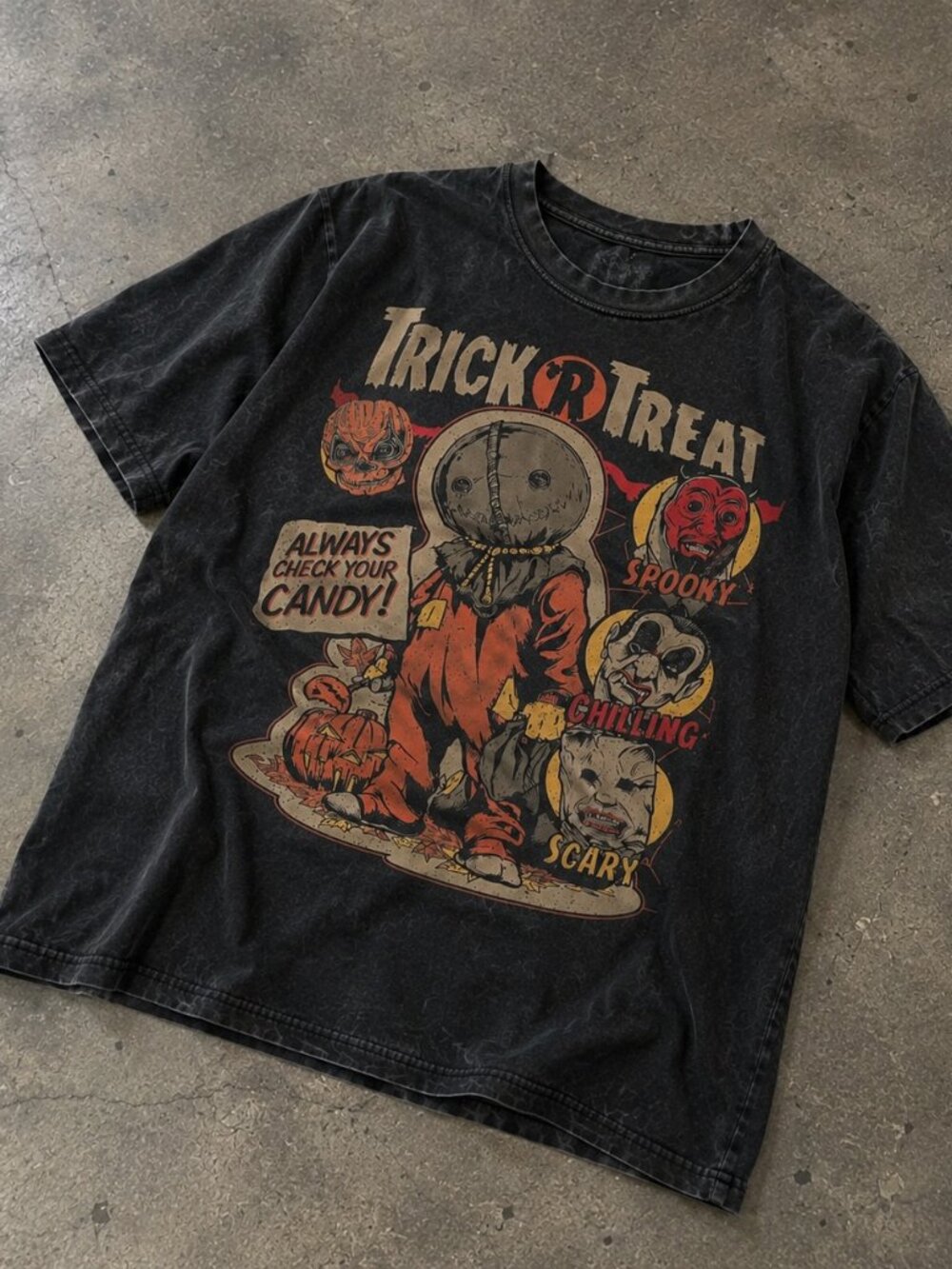 Trick R Treat Sam Always Check Your Candy Vintage Black Graphic T-Shirt